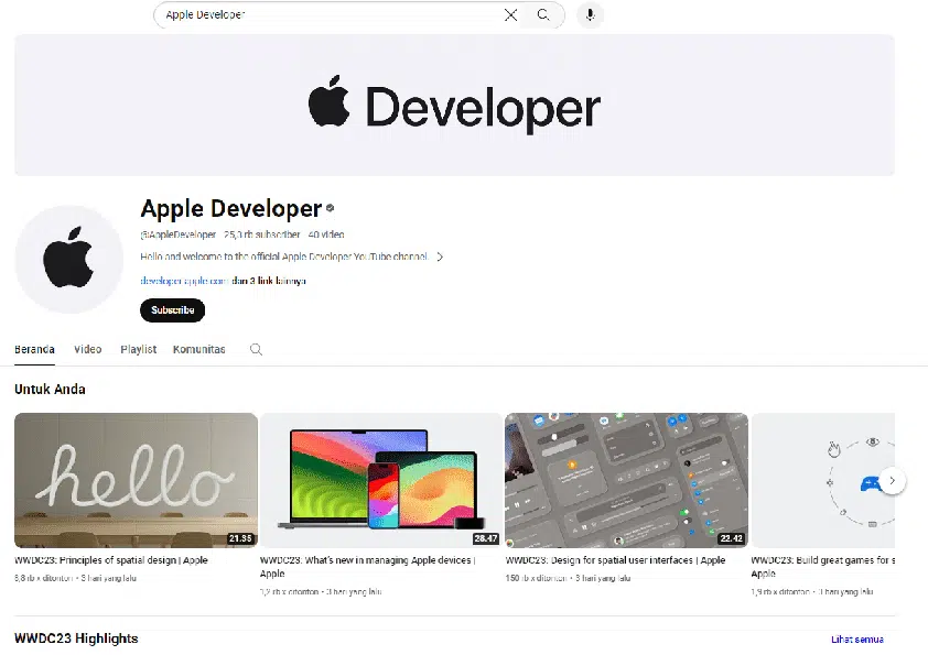 Apple Resmi Hadir di YouTube dengan Saluran "Apple Developer"